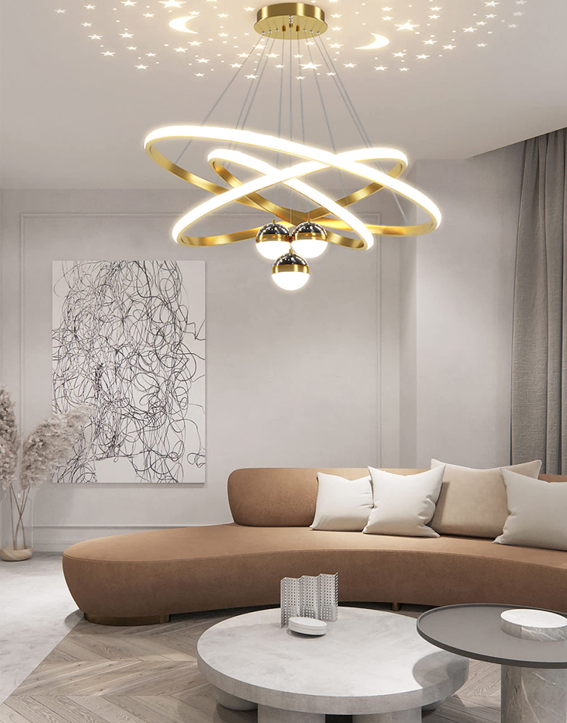Lampe à Suspension LED Moderne Créative Dimmable - Plafonnier pour Salle à Manger, Salon, Bureau, Cuisine (Or, L30+40+60cm)