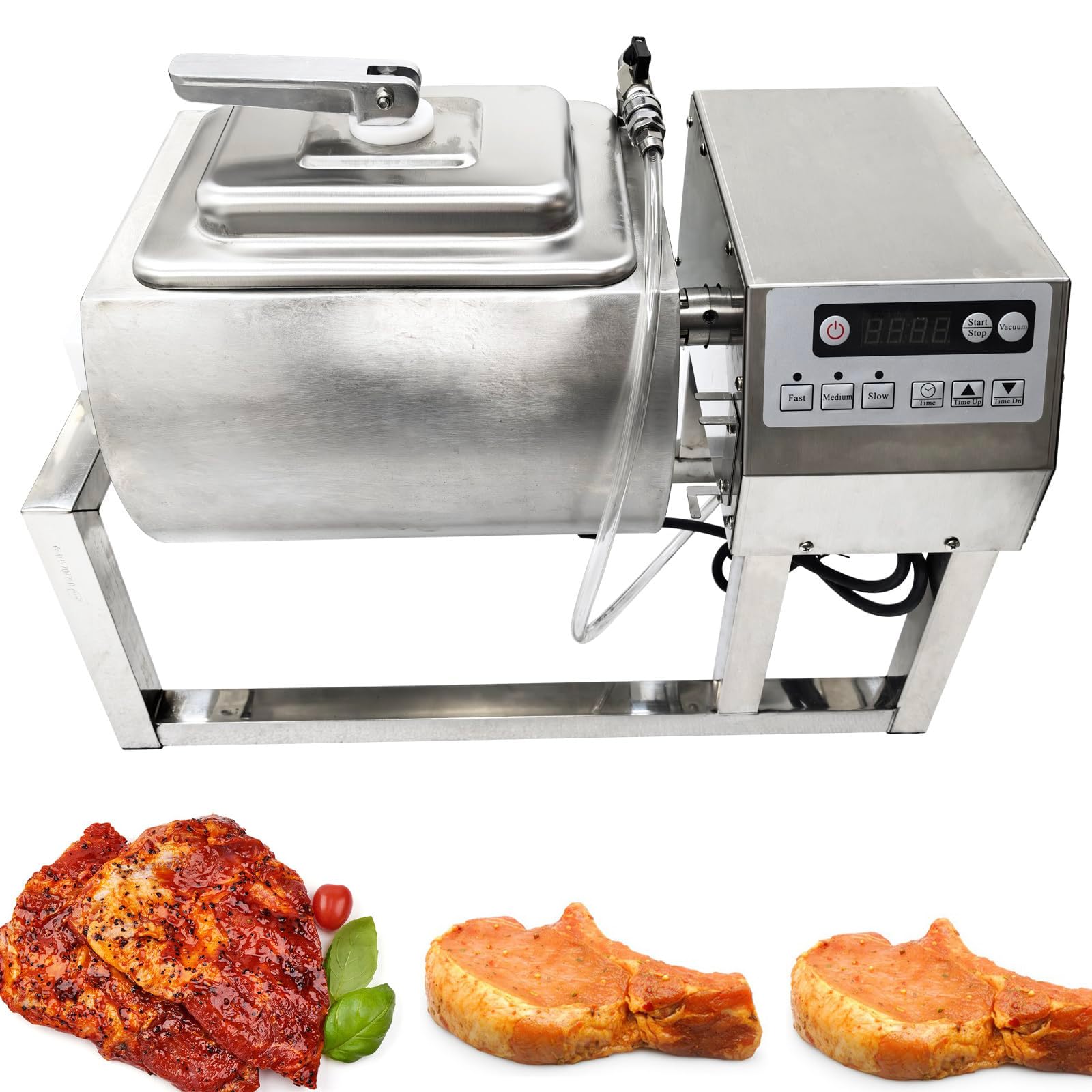 liuyunfeiGL Electric Meat Vegetable Vacuum Tumbler Marinator, 18L Commercial Stainless Steel Marinating Machine, 100W Copper Motor, 0-99 Min Timer, Fast Pickling for Jerky, Sausage, Chicken, Beef