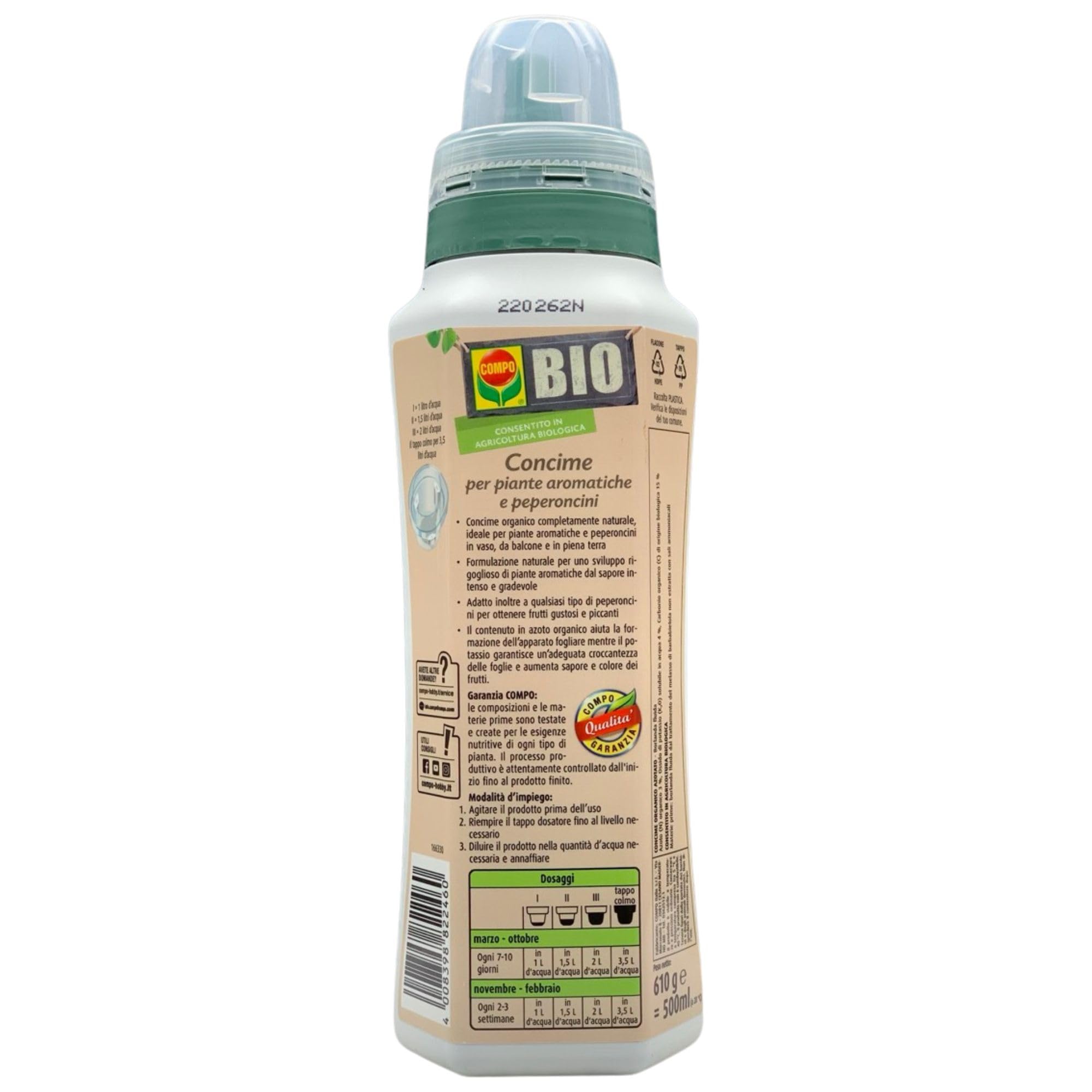 SET: 4x Concime Per PIANTE AROMATICHE E PEPERONCINI, Con Sostanze Nutritive Di Origine Naturale 500ml + 100pz Guanti HDPE Monouso