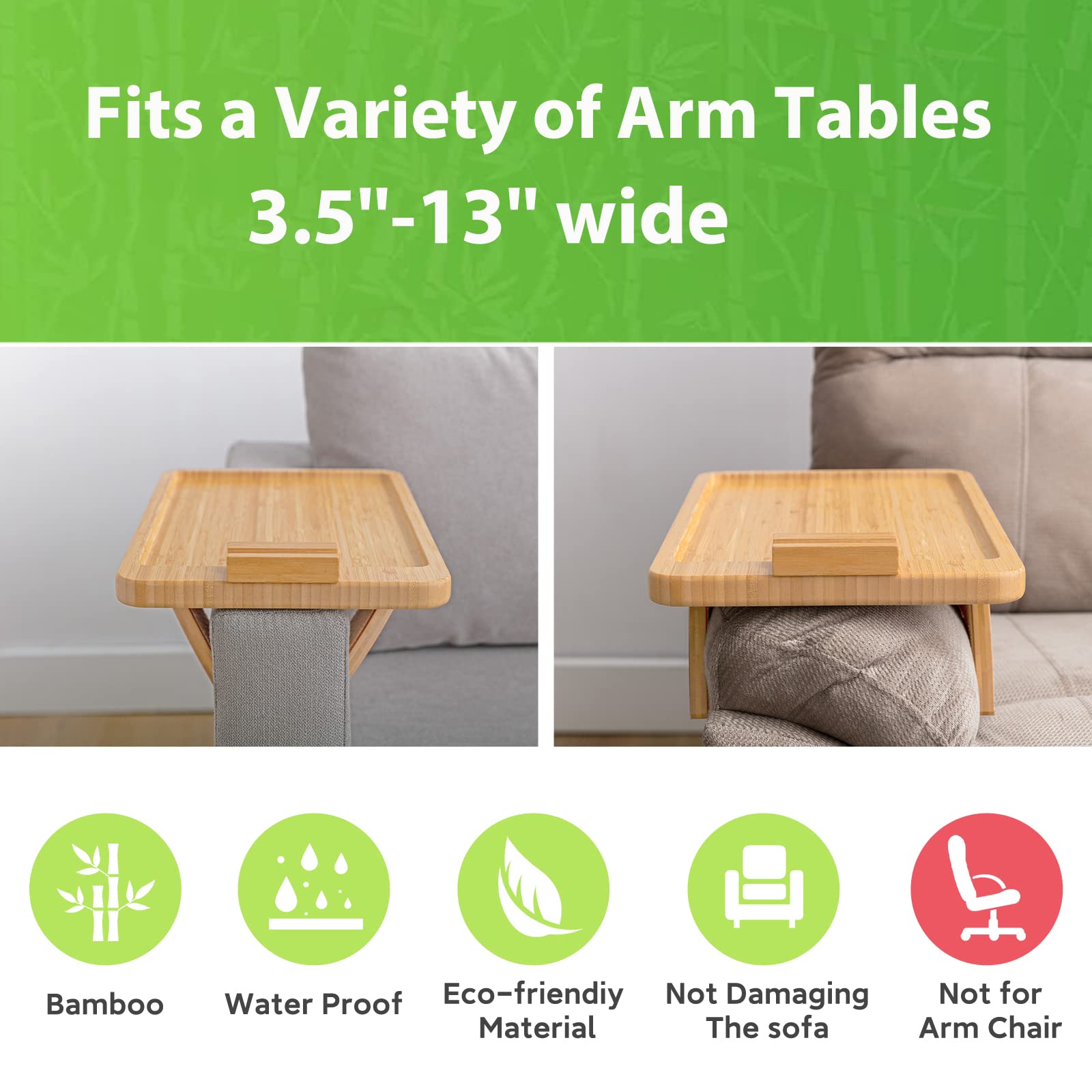 SINWANT Sofa Arm Tray Table Clip on Side Table for Wide Couch Arm Table,Foldable Couch Tray with 360° Rotating Phone Holder, Large Sofa Armrest Tray for Eating/Drinks/Snacks/Remote/Control