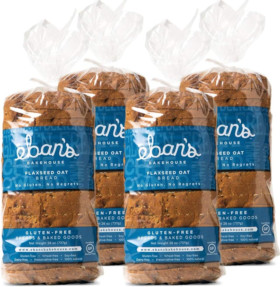 - Eban’s Bakehouse Fresh Baked Gluten-Free Flaxseed Oat Bread - 4 Loaves - 100% Natural - Soy, Wheat and Dairy Free, Preservative Free, Non-GMO (26oz, 737g Each)