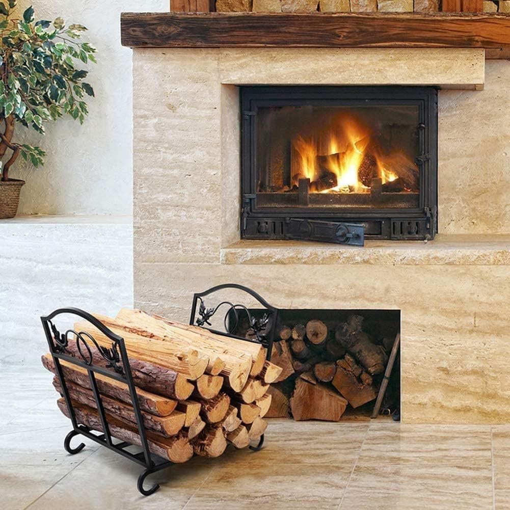 Fireplace Log Holder/Folding Firewood Holder/Black Wood Carrier - for Halloween Christmas Indoor Outdoor Fireplace Pit Decorative Accessories