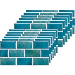 Mosaico Vinilico Autoadhesivo Calcomanías de azulejos de ladrillo azul para baño, cocina, impermeables, de vinilo, autoadhesivas, calcomanías de azulejos para sala de estar, 30x15 cm (12 hojas)
