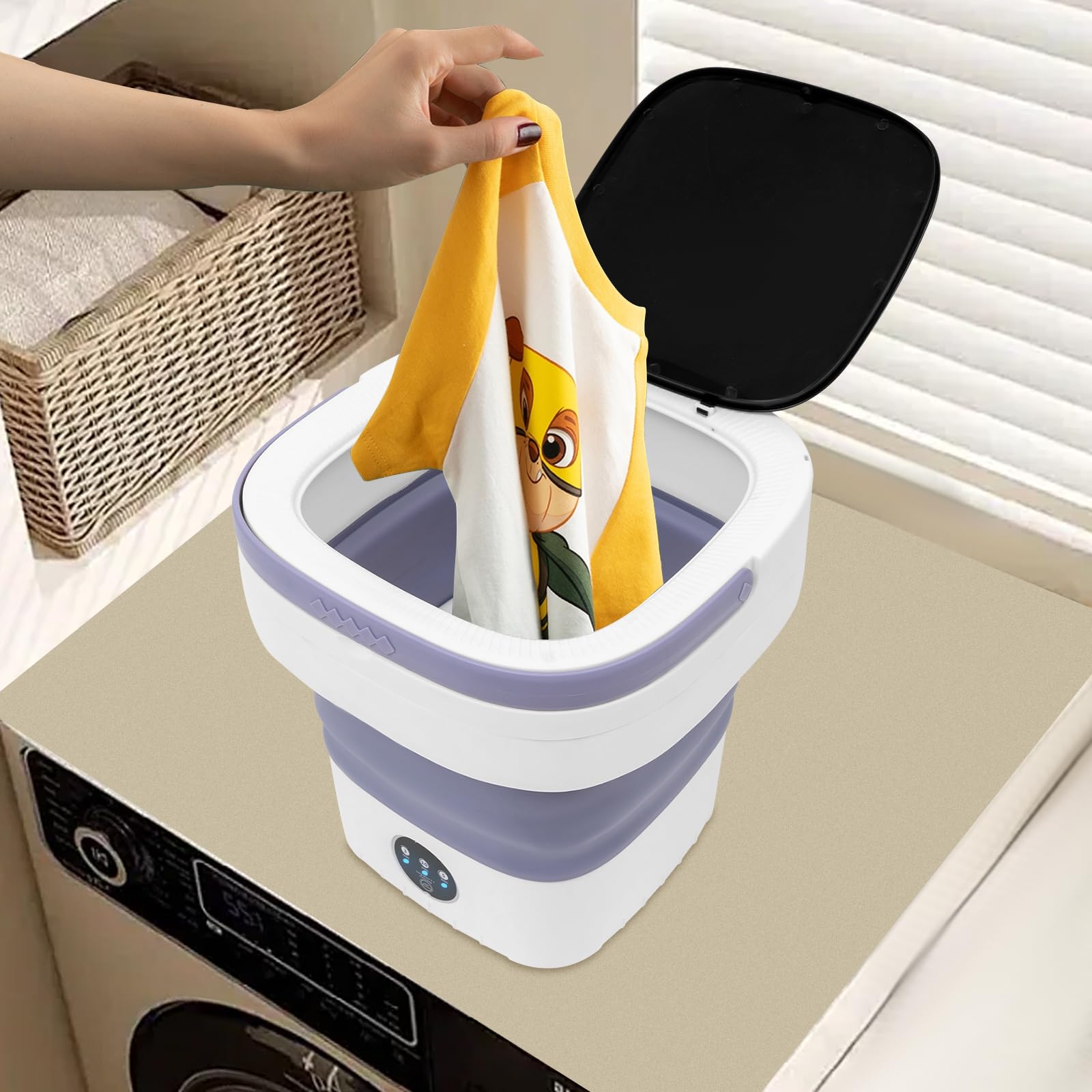 Mini lavatrice pieghevole portatile con grande capacità per la pulizia di piccoli indumenti come vestiti per bambini, viola, 30 x 30 x 33 cm