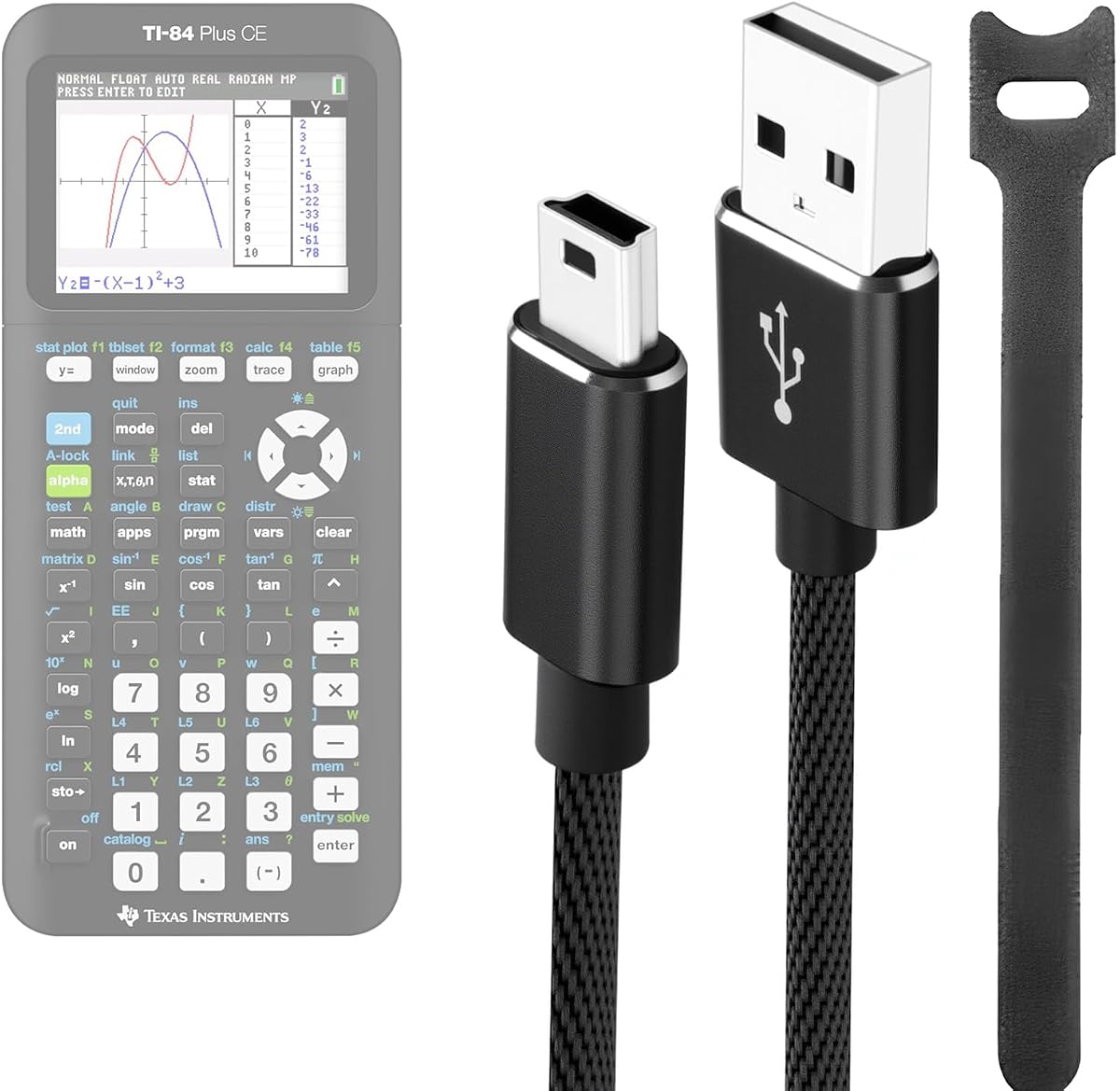 TI-84 Plus CE Charger Cable for TI Calculators, 3FT braided Mini USB Black | TI 84 calculator charger cable for TI-84 Plus CE and TI-Nspire CX II graphing calculators, braided 3.3FT data cord