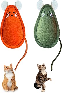 Mox Petish Katzenspielzeug mit Katzenminze – Handgemachte Spielmaus aus Baumwolle für Katzen jeden Alters – Interaktives Katzenspielzeug im 2er-Set oder Einzeln – Orange & Grün product image