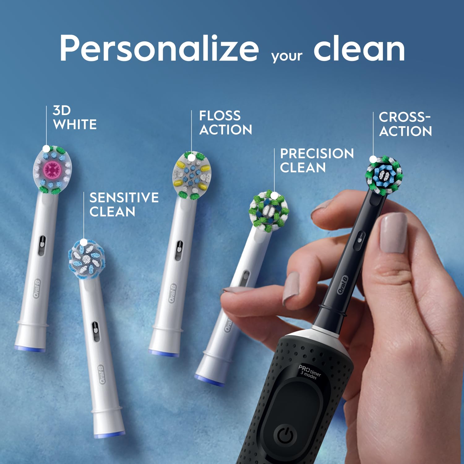 Oral-B Vitality Pro Spazzolini elettrici per adulti, per lui/lei, 1 manico, 2 testine, 3 modalità di spazzolatura tra cui Sensitive Plus, spina UK a 2 pin, nero (la confezione può variare)