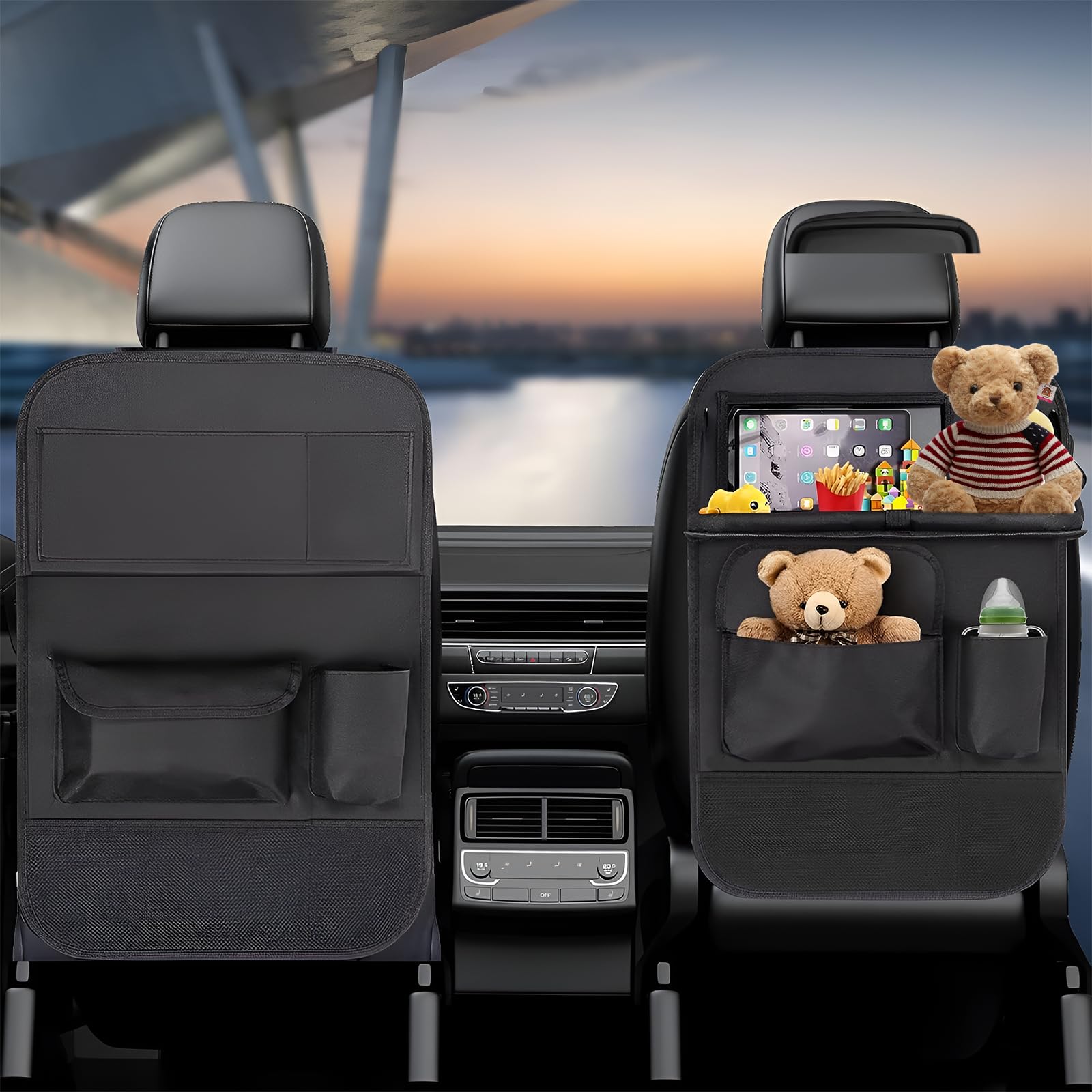 Vaskula Organisateur Voiture Noir Rangement Siege Voiture avec Table Rabattable Nombreuses Poches Protection Siege Voitures Multifonction Étanche pour Enfants Longs Trajets en Voitures