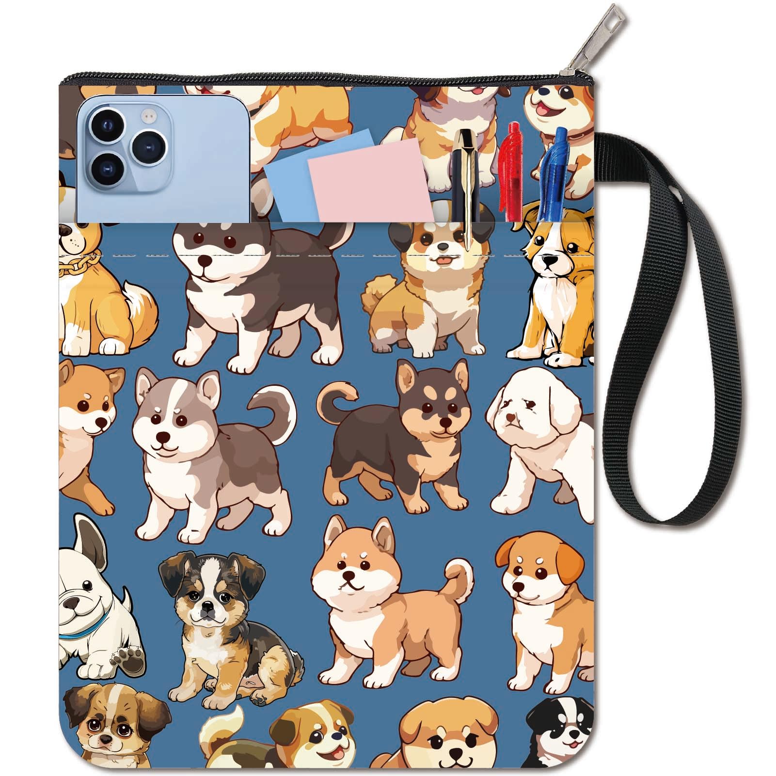 CRASPIRE Cartoon Dog Book Sleeve Animal Book Covers Book Protector for Paperbacks Washable Fabric Cloth Book Cover with Zipper and Extra Sleeve Pocket for Book Lovers Classmate Gifts