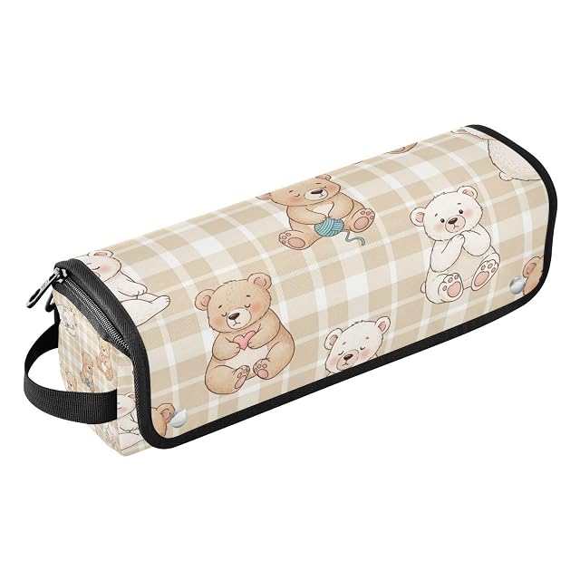 Pattern Bears Beige Hair Tools Travel Bag Portable Hair Accessory Organizer with Heat Resistant Mat 2 in 1