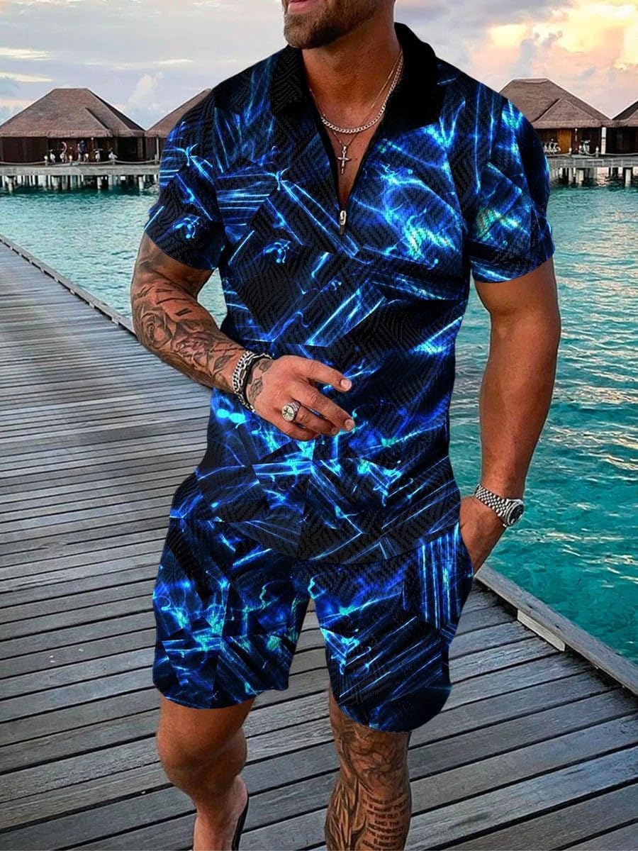 Men' Tracksuit Casual Summer Short Sleeve Shirt and Suit Two-Piece Set Male Clothing Streetwear for Men