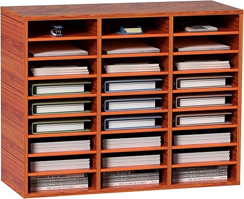 Miniatura 1 de VEVOR Organizador de literatura de madera, 27 compartimentos, estantes ajustables, centro de correo de fibra de densidad media, almacenamiento de