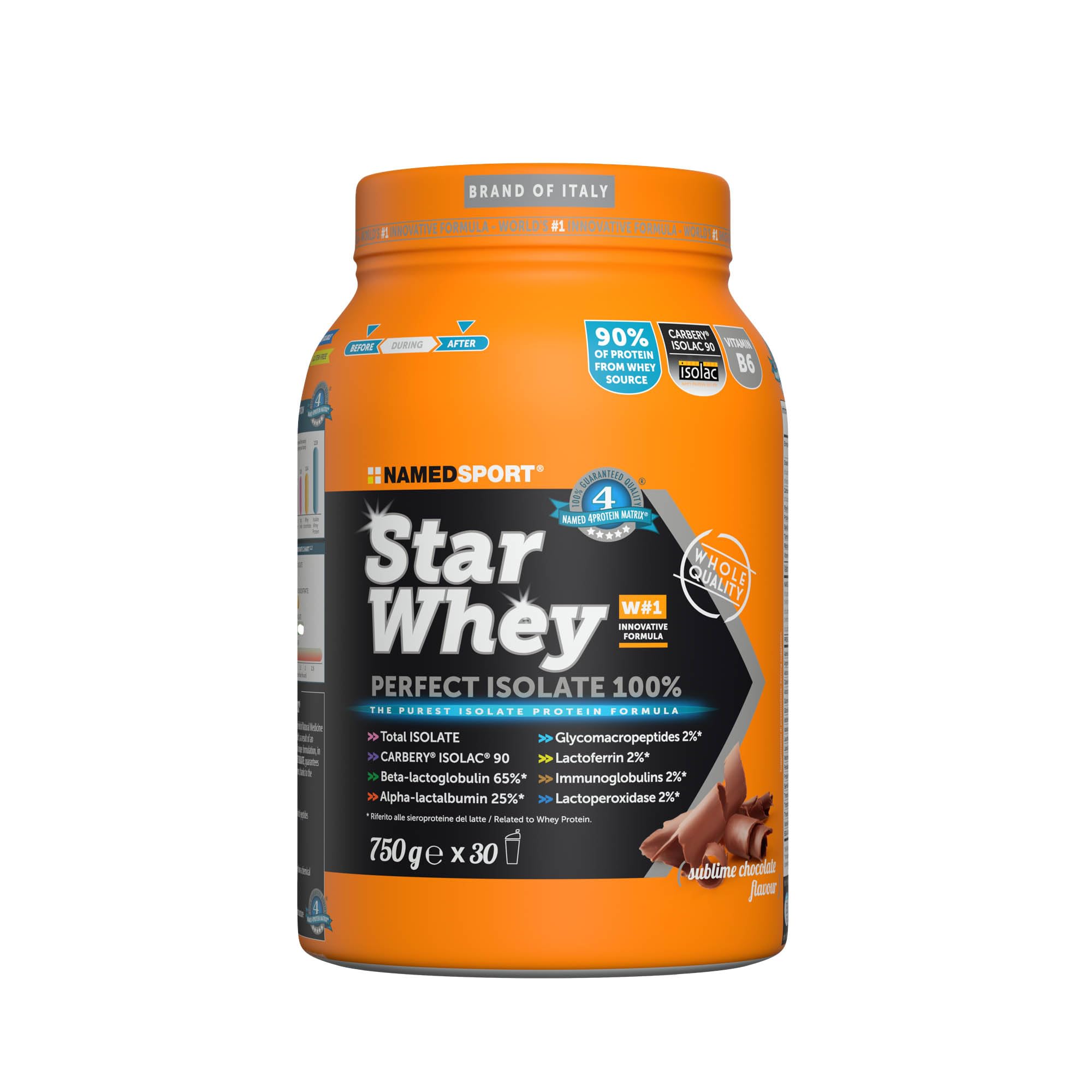 NAMEDSPORT Star Whey Isolate Proteine in Polvere Isolate | Proteine del Siero del Latte ad Alta Purezza per Massa Muscolare e Recupero | Low Sugar & High Protein | 750g – Cioccolato