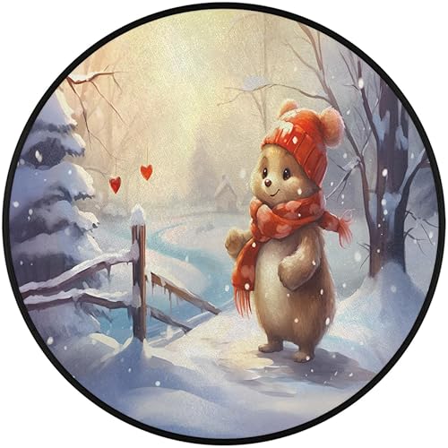 Miniatura 2 de Christmas Scene with Snowman (25) Round Area Rug 3ft Machine Washable Circular Rugs for Dining Room Table Bedroom Playroom Throw Rugs for Dog Living