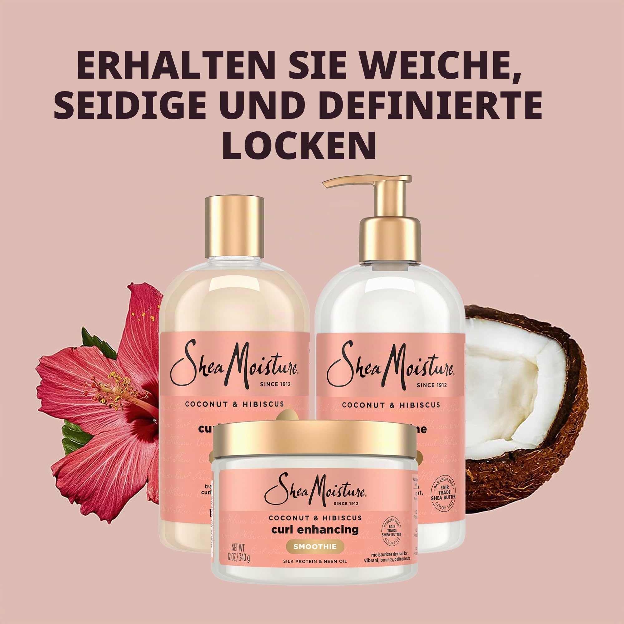 Shea Moisture Coconut & Hibiscus Curl TRIO: Includes Curl & Shine Shampoo, Curl & Shine CONDITIONER, Curl Enhancing Smoothie