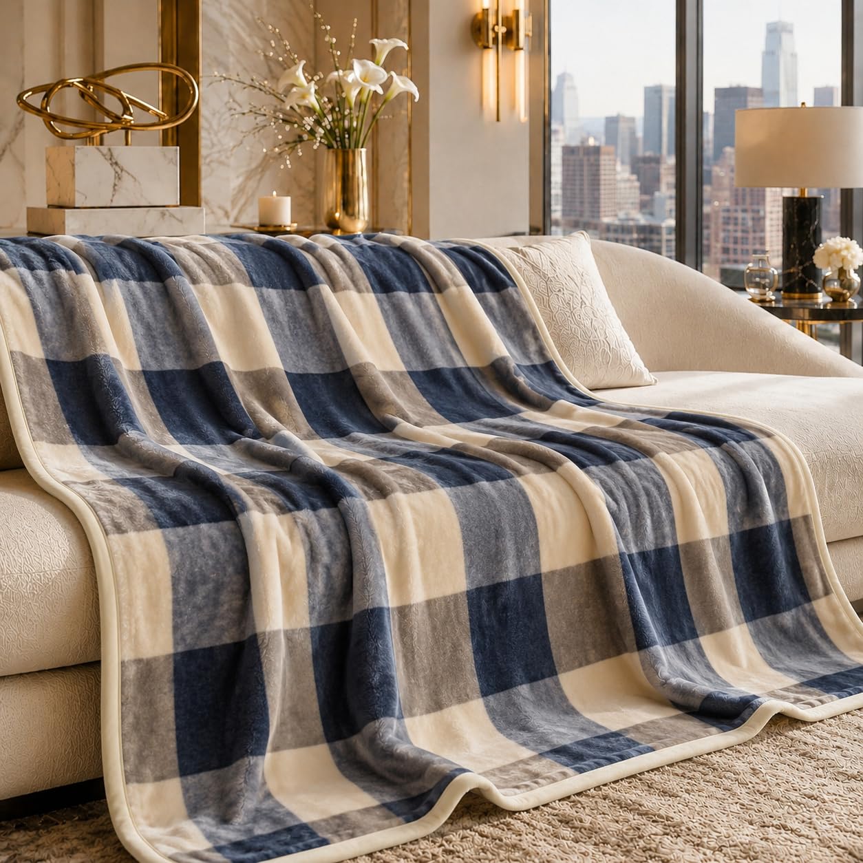 Plaid Matrimoniale 200x230 cm BOSALONI HOME – Coperta King Size XXL per Letto e Divano, Morbida e Corposa, Copriletto Decorativo Elegante, Collezione Elegance (Country Chic)
