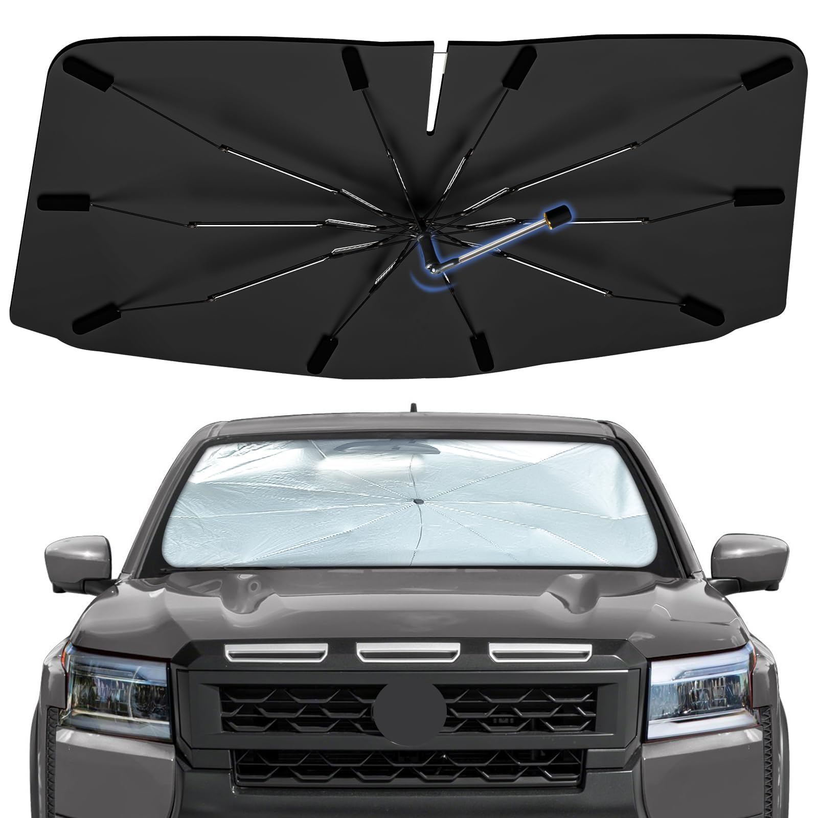 Windshield Sun Shade Umbrella for Nissan Frontier 2022-2026, Foldable Sunshade for Car Front Window, 360 Rotation Automotive Interior UV Protection