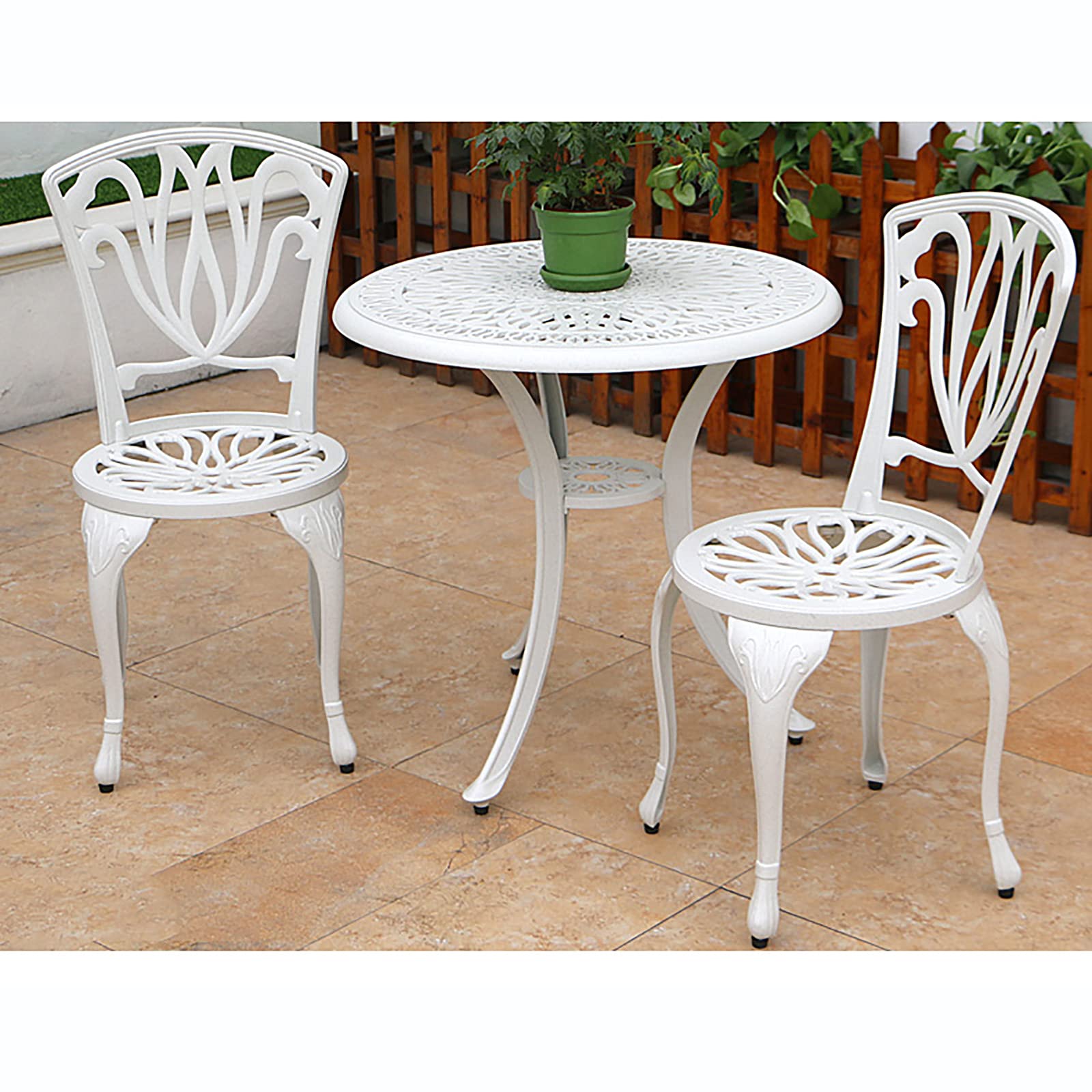 Set da bistrot in Alluminio pressofuso Resistente alle intemperie, 3 Pezzi, con Foro per ombrellone, Set di mobili da Giardino con Piedini Antiscivolo Regolabili, Tavolo e sedie da Giardino