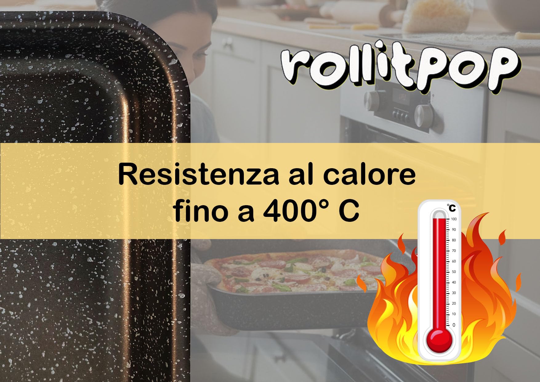 RollitPop Teglia da Forno Rettangolare Antiaderente in Alluminio, Adatta per Lasagne e Pizze, 31x23 cm, Facile da Pulire in Lavastoviglie, Made in Italy
