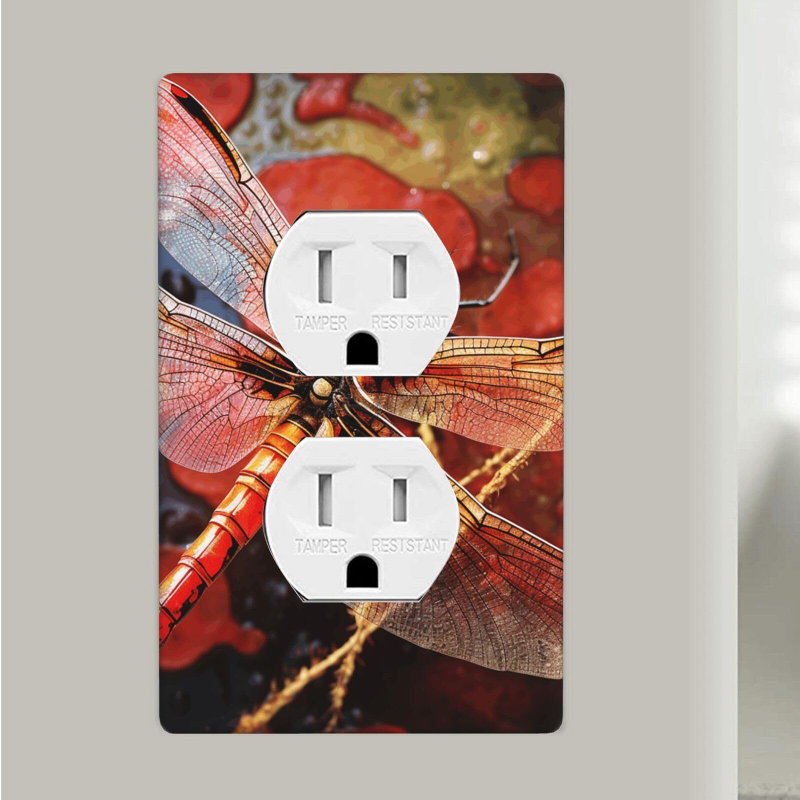 Red Dragonfly Duplex Receptacle Outlet Covers, 1-Gang Standard Size Wall Plates Unbreakable Polycarbonate Electrical Switchplate Cover Faceplate For Bathroom Kitchen Decor