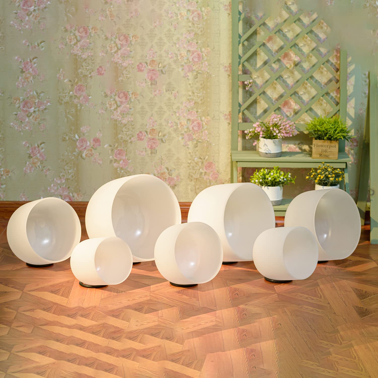Hye-eun Set di campane tibetane in cristallo, 432 Hz, 15,2-30,5 cm, bianco, 7 pezzi, per yoga, meditazione, terapia del suono, con borsa per il trasporto