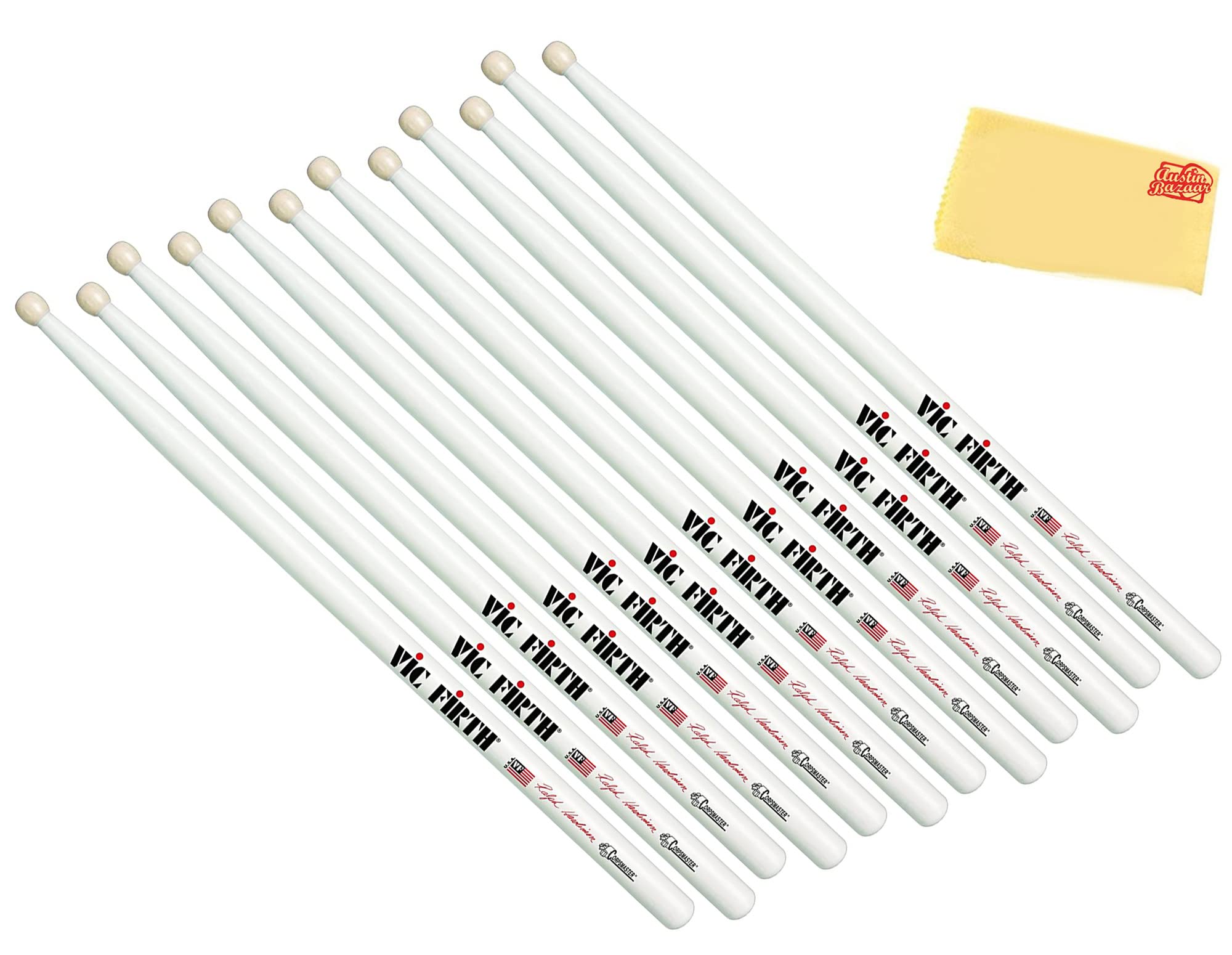 Vic Firth Corpsmaster Signature Snare Ralph Hardimon Drumsticks - 6-Pack Bundle with Austin Bazaar Polishing Cloth