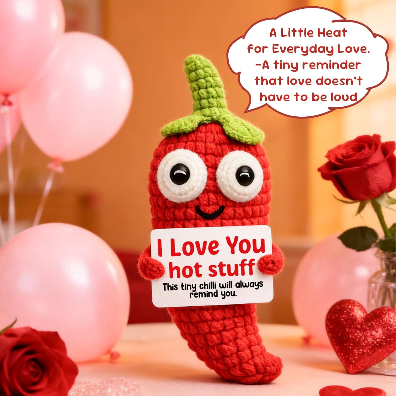 Funny Valentines Day Birthday Gifts for Girlfriend Wife Boyfriend Husband Him Her, Mini Hanmade Crochet Chili Pepper, Cute Love Gifts for Engaged Anniversary I Love You Gift for Women Men