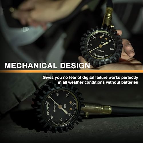 Miniatura 8 de AstroAI Medidor de presión de neumáticos, 0-60 PSI, certificado ANSI B40.1 preciso con dial grande de 2 pulgadas, fácil de leer para automóvil, SUV,