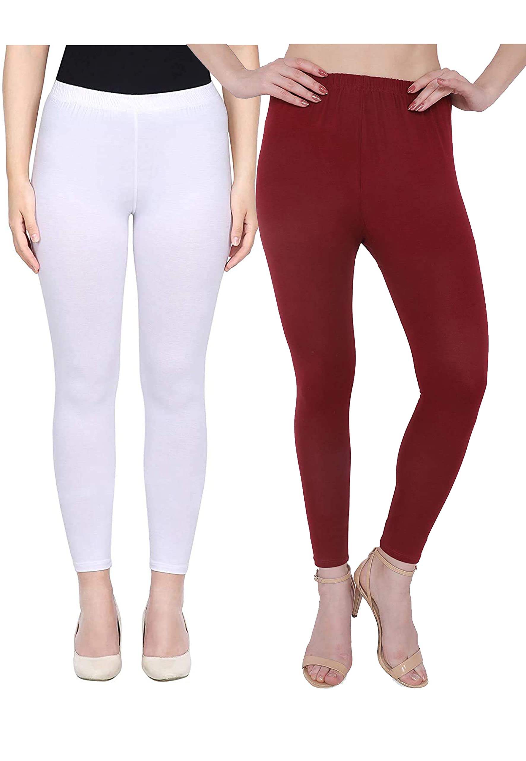 Kex White Maroon Solid Cotton Ankle Length Legging Combo Legging Combo Girls Legging Combo Ankle Legging Combo-picture-22