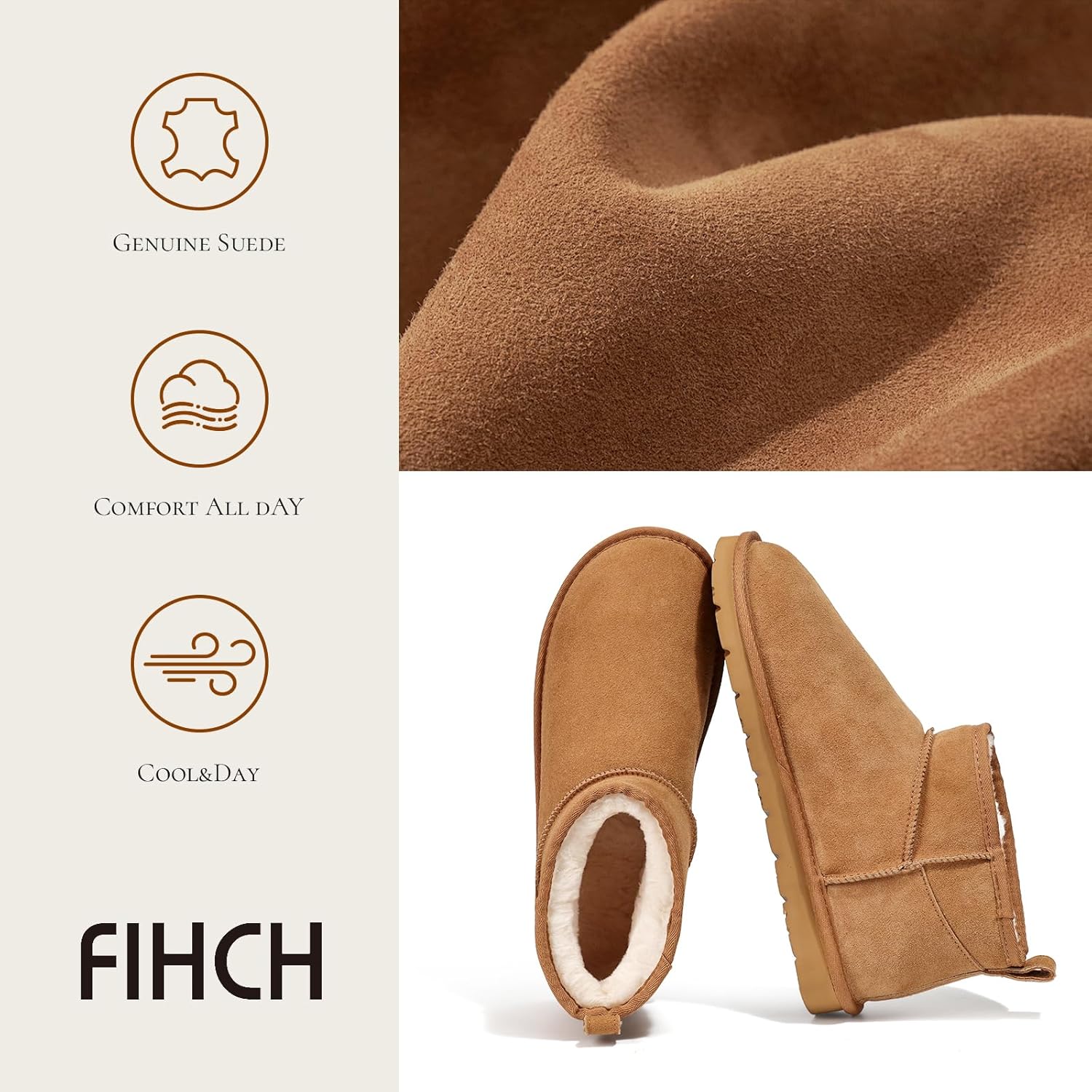 Snow Boots for Men Genuine Suede Mens Winter Boots Outdoor Cozy Ankle Booties Faux Fur Lining Warm Fuzzy Footwear - Image 5