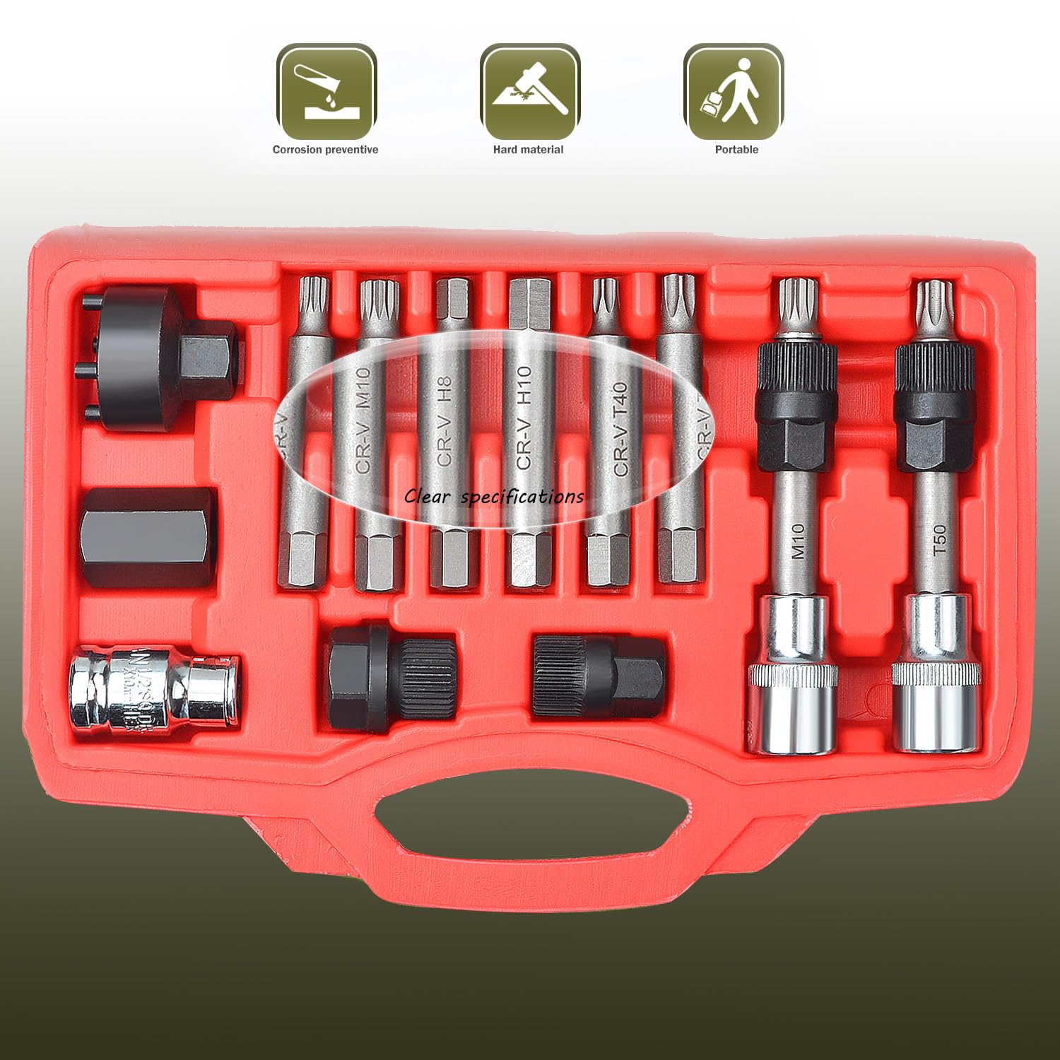 Kit d'outils de retrait de poulie d'alternateur, outil de retrait de poulie d'alternateur, outils d'extraction de découplage de poulie de voiture 13 pièces