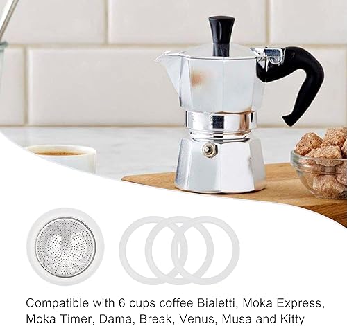 Miniatura 4 de Bialetti Moka - Juego de 6 tazas de café para estufa de aluminio para cafetera, 4 juntas y 1 filtro inoxidable (5 unidades)