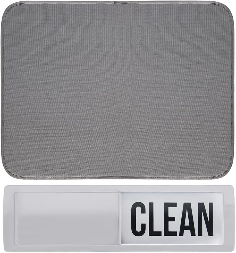 Gorilla Grip Microfiber Dish Drying Mat and Dishwasher Magnet, Drying Mat is Quick Dry Thick Mesh, Dishwasher Magnet is Heavy Duty and Magnetic, Both in Gray Color, 2 Item Bundle