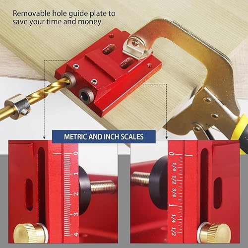 Miniatura 6 de HFM Kit de plantilla de agujero de bolsillo Herramientas de carpintería ajustables Juego de sistema de plantilla de agujero de clavija de bolsillo,