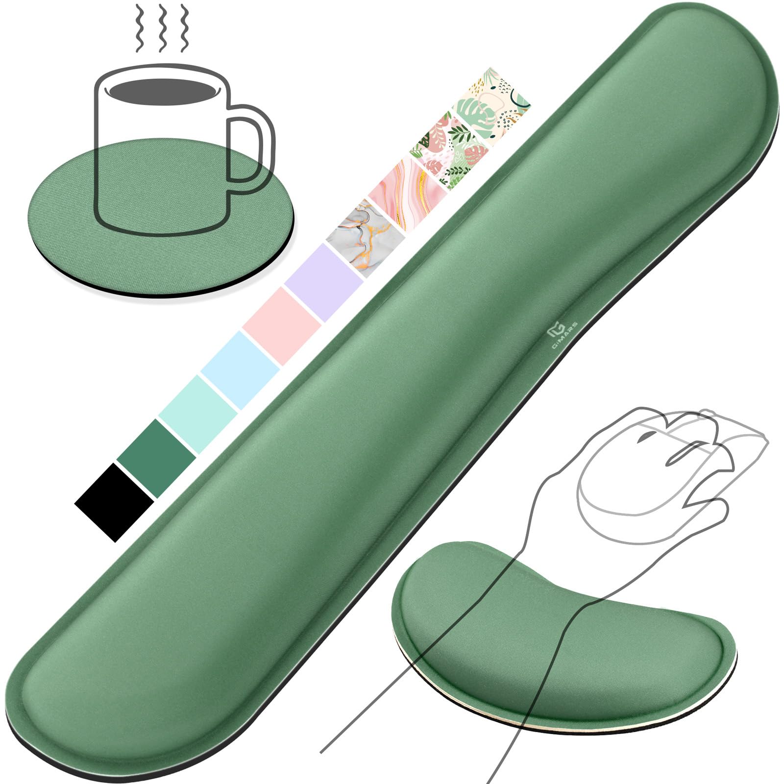 Gimars Upgrade Enlarge Gel Memory Foam Keyboard Wrist Rest Pad, Comfortable Ergonomic Design for Easy Typing Pain Relief, Firm Mouse Wrist Cushion Support for Office, Computer, Laptop, Mac,Dark Green