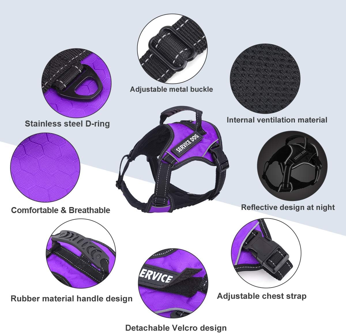 Vovodog Service Dog Harness, Adjustable No-Pull Pet Vest Harness, Comfortable Padded Dog Training Vest, Mesh Design with Hook and Handle for Small Medium Large Dogs