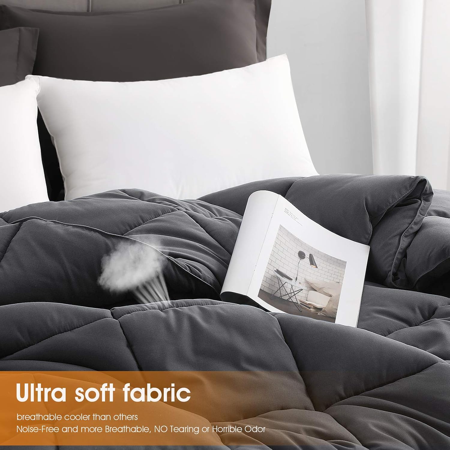 EDILLY All Season King Size Soft Quilted Down Alternative Comforter Reversible Duvet Insert with Corner Tabs,Fluffy,90 by 102 Inches, Black