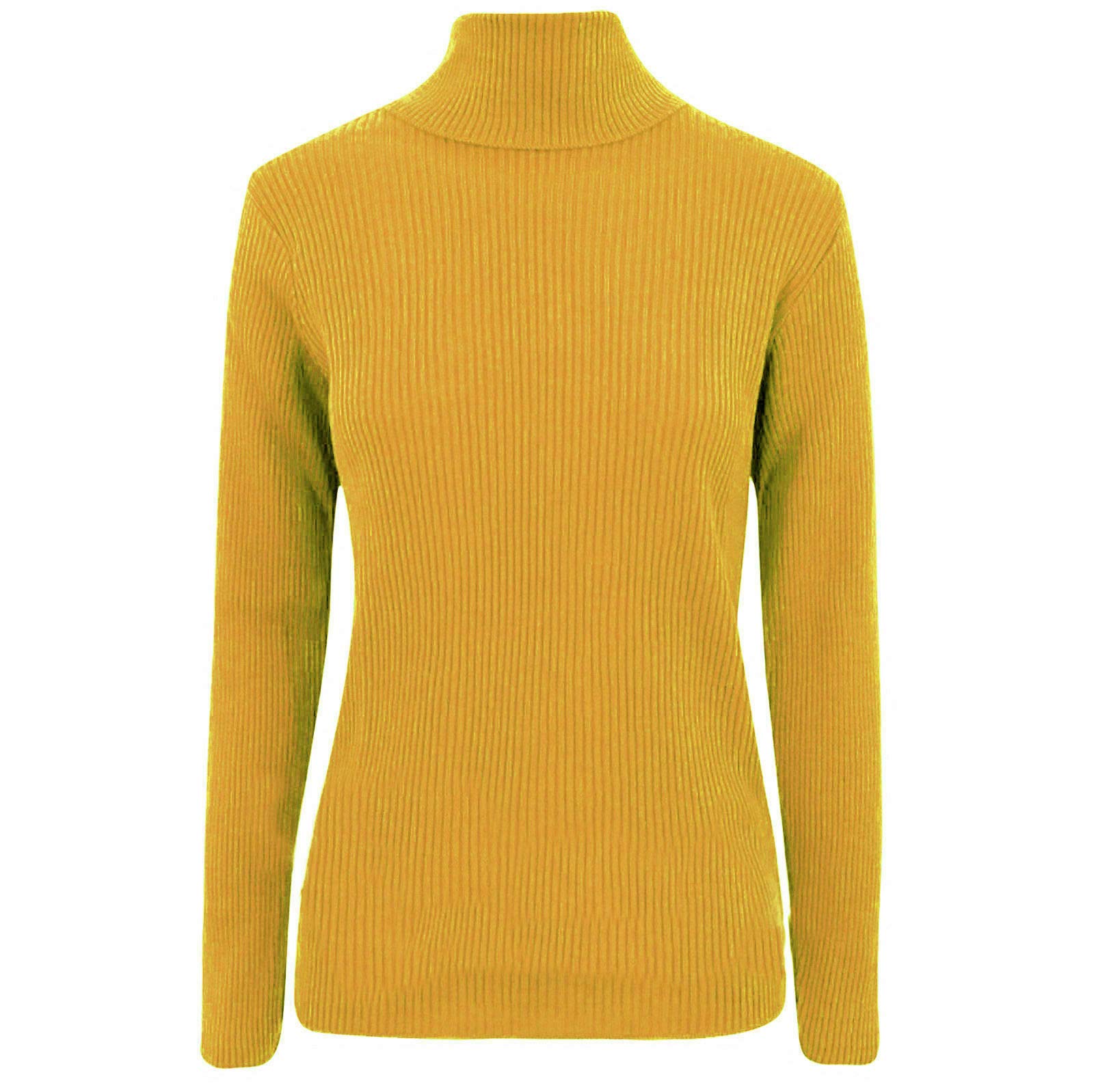 ER Direct Ladies Ribbed Stretch Polo Neck Top Womens Jumper Turtle Neck Long Sleeve Soft Knit 8-14 (Mustard, 08-10)