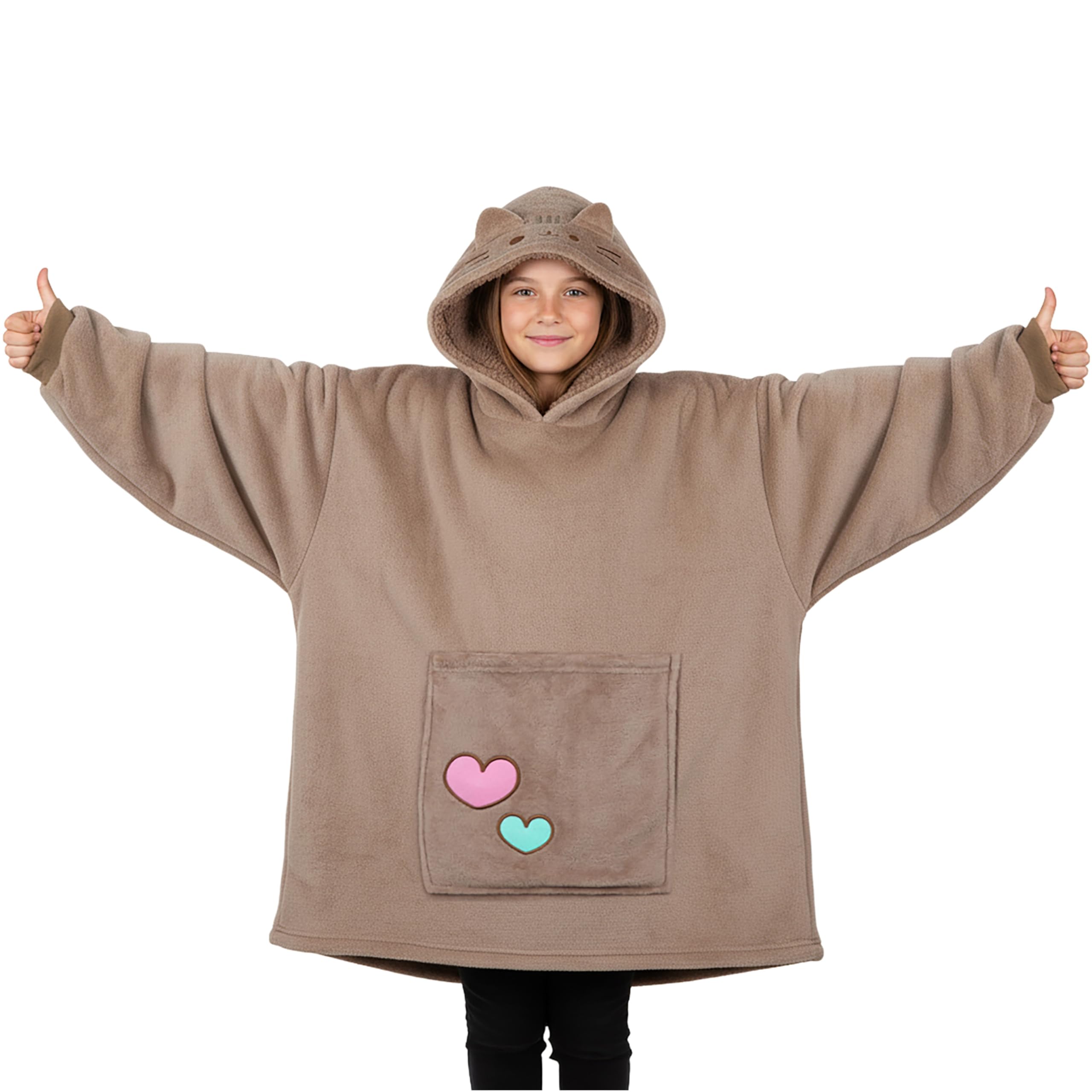 Get Trend Pusheen Bluza z kapturem Oversize nastolatek i dziewczyna, polar koc z kapturem Cocooning Winter Porter, prezent dla dziewczyny