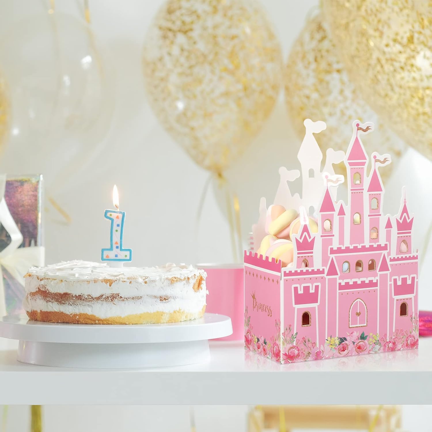 Outus 24 Pieces Princess Castle Party Favor Candy Boxes Pink Princess Goodie Bags Castle Favor Gift Bags for Wedding Kids Birthday Party Supplies Baby Shower Decorations 6.4 x 2.4 x 4.1 Inches - Image 5