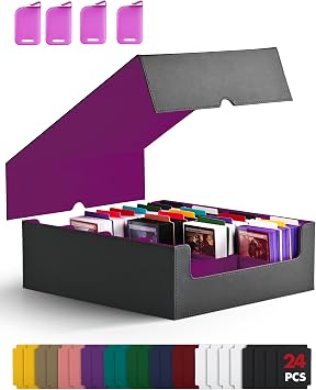 ZLCA Card Storage Box for MTG PTCG, Commander Deck Box Holds 3200+ Cards, Trading Card Storage Case with 4 Stoppers, Card Organizer for TCG Sport CardsBlack&Purple