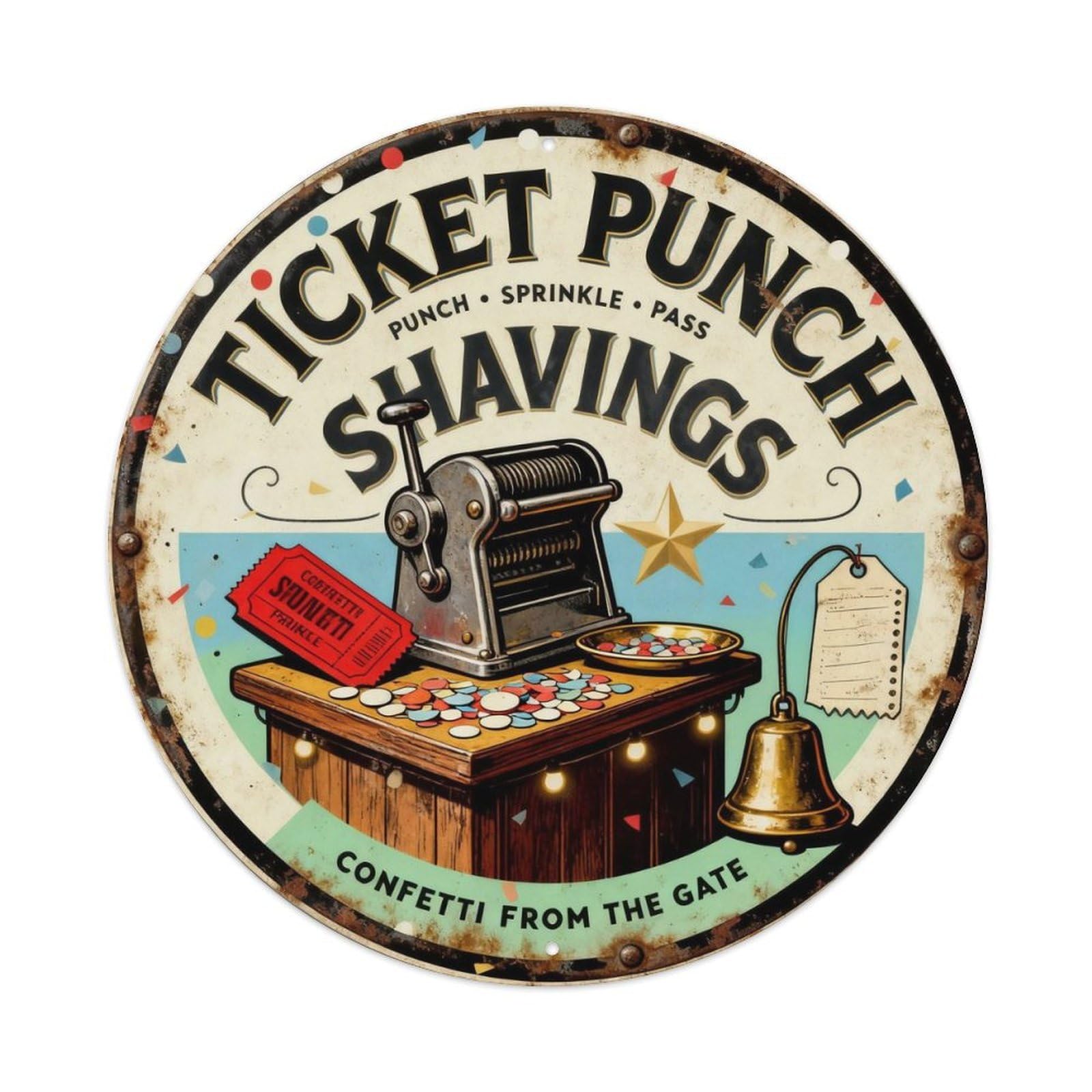 Ticket Punch Shavings Sign Metal Tin Sign Plaque