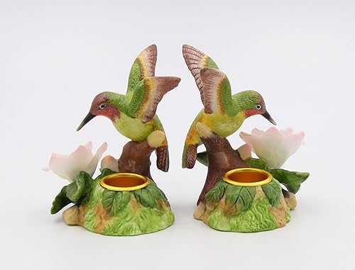 Miniatura 4 de Cosmos Gifts Colibrí con portavelas en flor de cerezo, juego de 2 portavelas multicolor