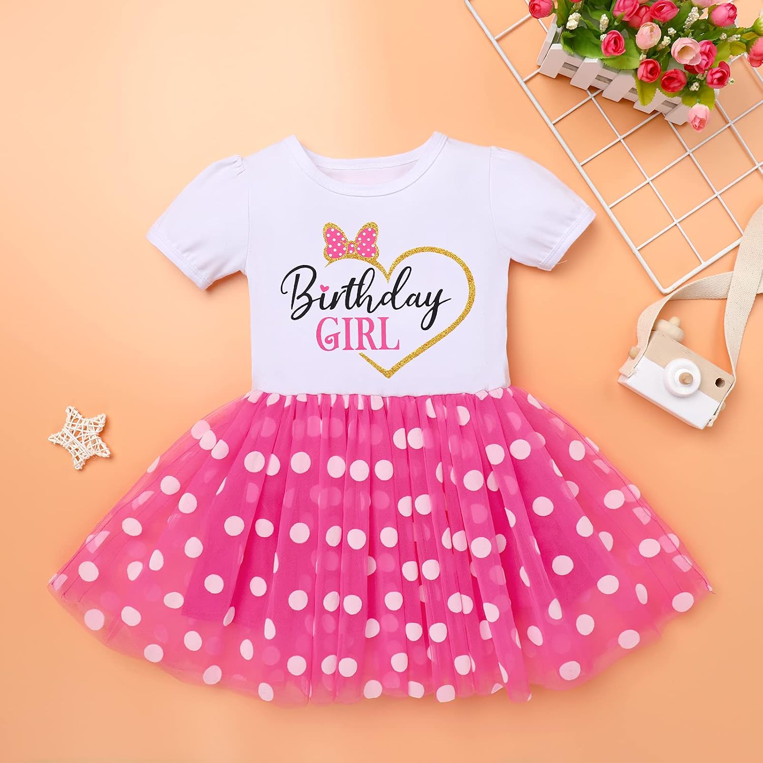 IMEKIS Kids Baby Girls Birthday Outfit Polka Dots Dress Headband Cake Smash Halloween Cosplay Costume Photo Shoot 1-6T