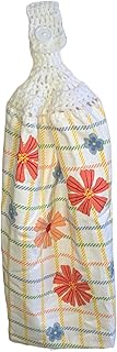 Handy Handmade Crochet Top Hanging Kitchen Towels - Flowers - Flowers on Checker Square