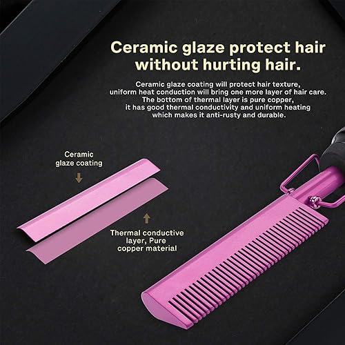 Miniatura 14 de Alisador de pelo, cepillo eléctrico de peine caliente con superficie de calentador de cerámica, calentamiento rápido, doble voltaje, temperatura