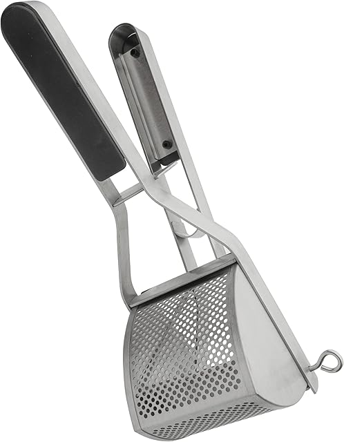 Grunwerg PT-6272 Ricer Stainless Steel Masher Fruit and Vegetable Press with Ergonomic Handle Quick and Easy Mashed Potatoes, 18/10, 28 x 8 x 10 cm