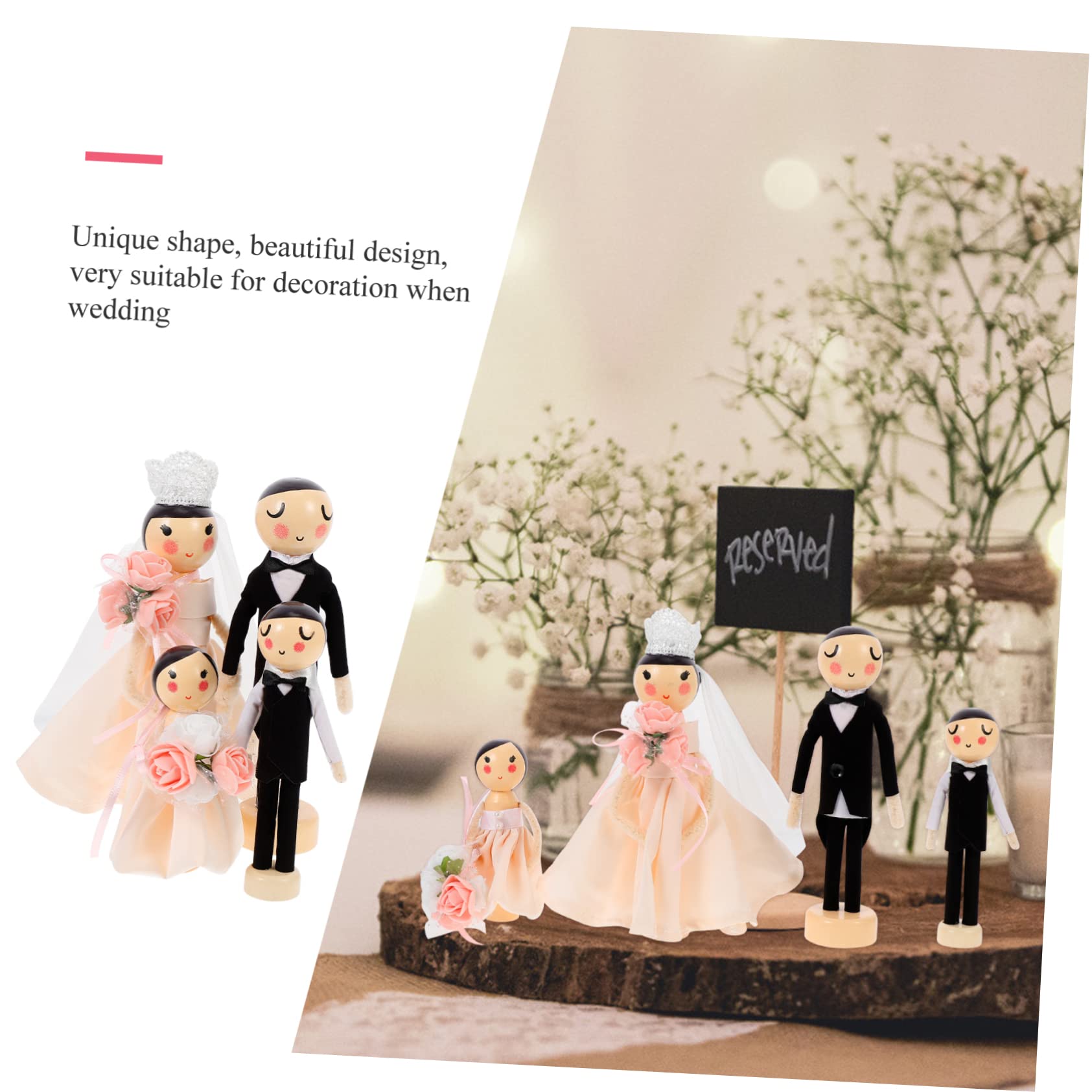 Abaodam 4stücke Holzehepaarfigur Hochzeitstorte Dekoration Set Aus Holzfiguren Für Hochzeitsfeiern Und Zimmertische