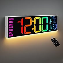 HAITANG 8 Colors Digital Wall Clock, 16.2" Large Digital Clock with Temperature, Date, Auto DST, Night Light, Auto Brightness Dimmer, 24/12-hour Wall Clock for Living Room Office Classroom Gym