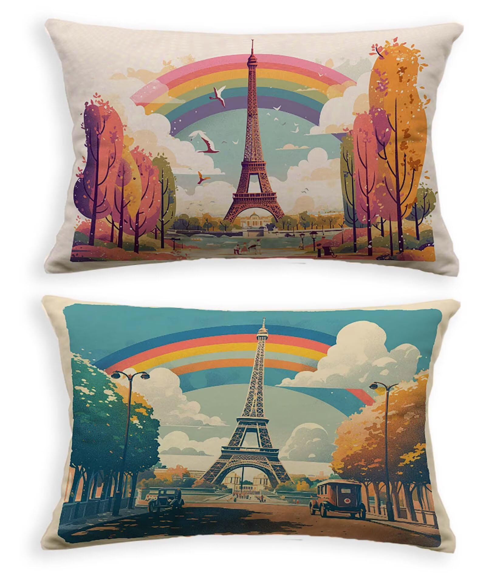 Housse de coussin 60x80 lot de 2 en velours imprimé Tour Eiffel pour canapé